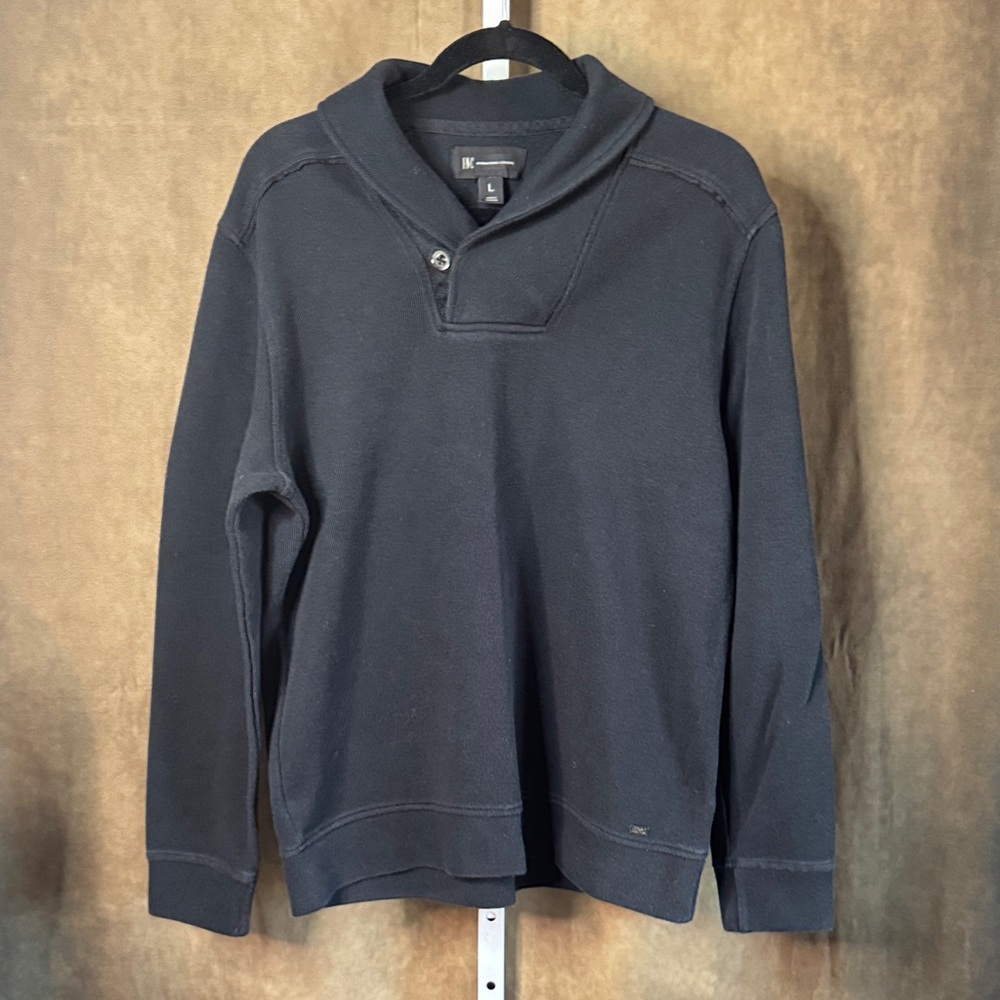 INC International Concepts Black Buttoned Collar Sweater Size Large
